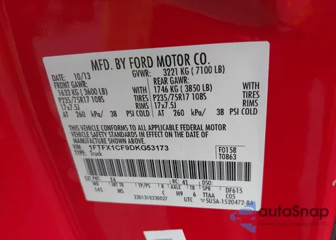 2013 Ford F-150 Xlt from USA, damaged, VIN 1FTFX1CF9DKG53173